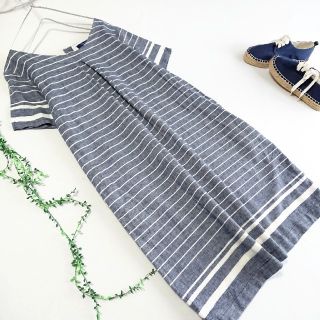 ユナイテッドアローズ(UNITED ARROWS)のUNITED ARROWS *ランダムボーダー麻綿ワンピース*(ひざ丈ワンピース)