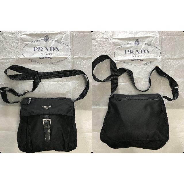 PRADA(プラダ)の●8.5万プラダ定番マチ有レザーコンビ斜め掛けショルダーバッグ外ポケ×2黒●良↑ レディースのバッグ(ショルダーバッグ)の商品写真