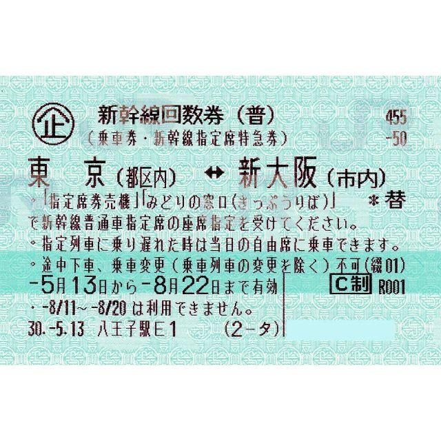 【2枚】新幹線  東京（都区内）－新大阪（市内）普通車指定席券