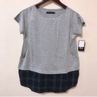 ✰﻿SALE✰﻿【新品】授乳口付き重ね着風 半袖トップス②(M／杢グレー)(マタニティトップス)