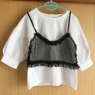 レトロガール(RETRO GIRL)のチュールキャミ+クルーN/BL(2枚セット)(シャツ/ブラウス(長袖/七分))