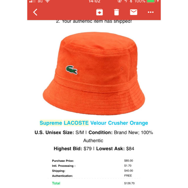 Supreme(シュプリーム)のsupreme lacoste velour crusher orange メンズの帽子(ハット)の商品写真