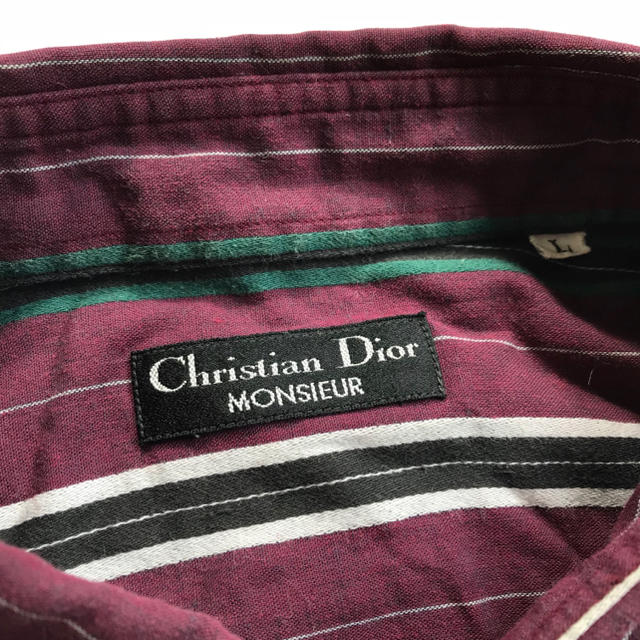 Christian Dior(クリスチャンディオール)の90s クリスチャンディオール ストライプシャツ パープル グリーン L XL メンズのトップス(シャツ)の商品写真