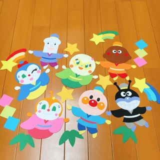 七夕飾り ハンドメイド 壁面飾り キャラクター 壁飾り 画用紙 七夕の