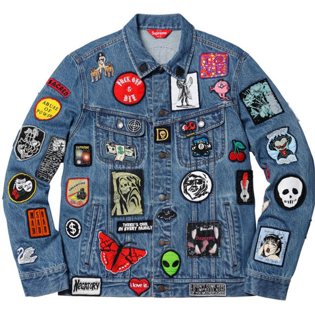 【10%OFF】 Supreme - supreme Patches Denim Trucker Jacket ブルー Gジャン/デニムジャケット