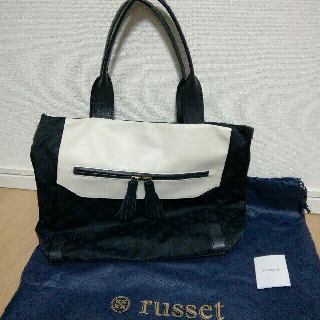 Russet(ラシット)のわかまちこ様専用　russet スクエアトートバッグ　ネイビー&ホワイト レディースのバッグ(トートバッグ)の商品写真