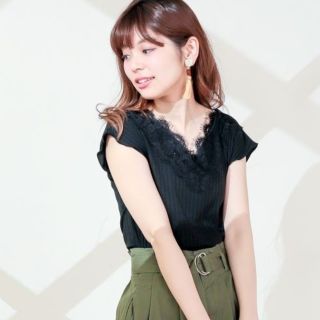 ナチュラルクチュール(natural couture)の新品★タグ付き★ナチュラルクチュールワイドリブレースTシャツ★ブラック(Tシャツ(半袖/袖なし))