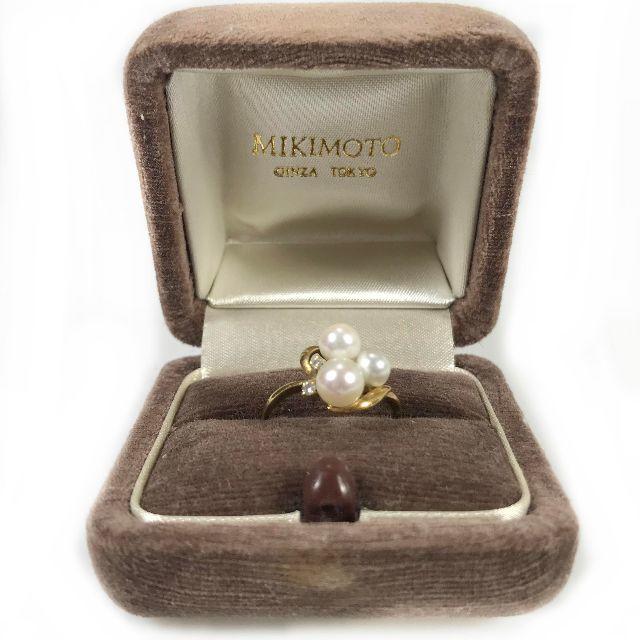 MIKIMOTO(ミキモト)の美品 ミキモト 2Pダイヤ 3粒 パール K18YG リング MG73 レディースのアクセサリー(リング(指輪))の商品写真