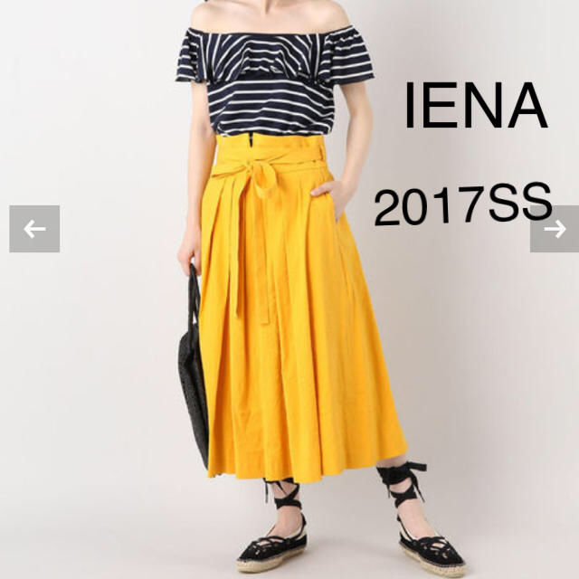 IENA(イエナ)の美品☆イエナ  IENA  2017SS☆イエロー ハイウエストリボンスカート レディースのスカート(ひざ丈スカート)の商品写真