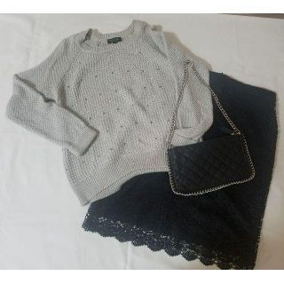 トップショップ(TOPSHOP)の★TOPSHOP★トップショップ★ ビジュー付ニットプルオーバー　ライトグレー(ニット/セーター)