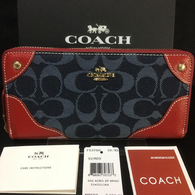 最安値SALE】 COACH - コーチ 財布デニムレザー レッドの通販 by