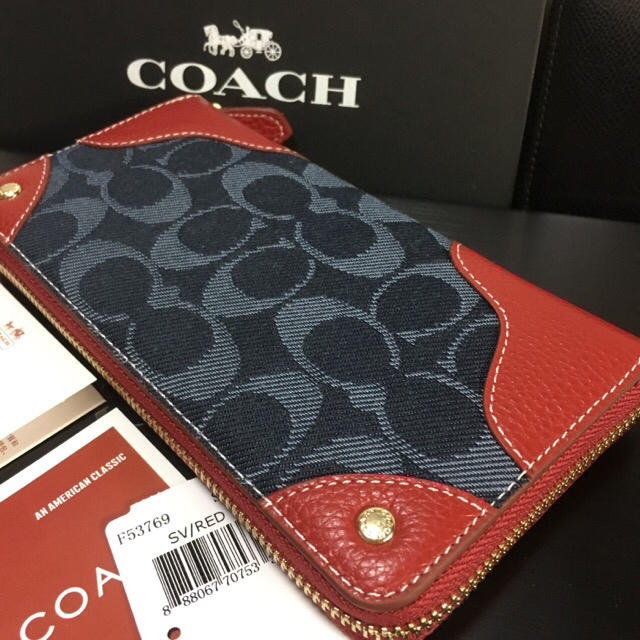 COACH(コーチ)の限定セール❣️新品コーチ長財布F53769 デニム クラシックレッド×ネイビー レディースのファッション小物(財布)の商品写真