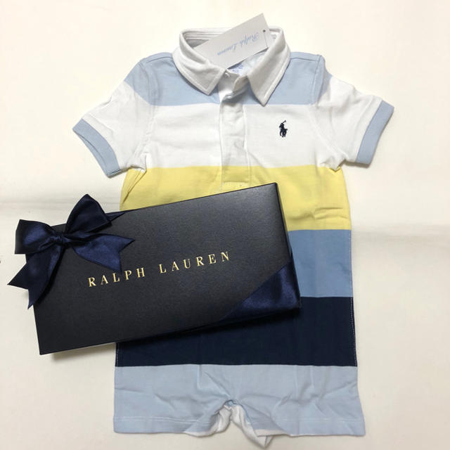 Ralph Lauren(ラルフローレン)の2018新作☆新品✨ラガー ボーダー ショートオール 9M/75 キッズ/ベビー/マタニティのベビー服(~85cm)(ロンパース)の商品写真