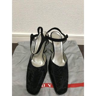 プラダ(PRADA)の●送料込5万プラダ希少バイカラー黒×白ベロア柄物ミュールサンダルストラップ美(ミュール)