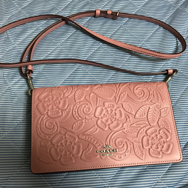 coach コーチ 新品 本物 ショルダー 長財布 ピンク 花柄 本革