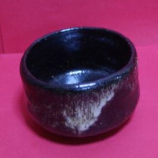 送料込★抹茶茶碗 灰釉黒碗 【口径11.5cm、陶器茶道具、中古良品】T20(陶芸)