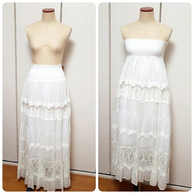 LIZ LISA(リズリサ)の2way 白　レース　花柄　刺繍 マキシ丈スカート レディースのスカート(ロングスカート)の商品写真