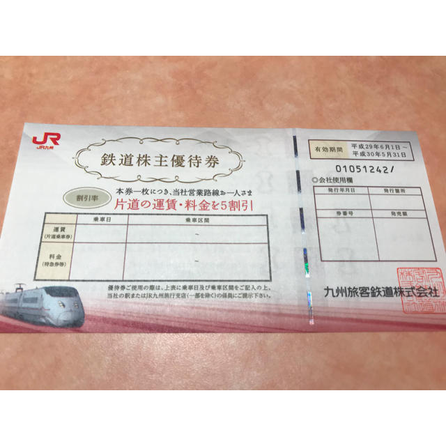 JR九州 鉄道株主優待券 チケットの乗車券/交通券(鉄道乗車券)の商品写真