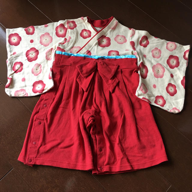 着物 袴 風 ベビーロンパース 90 【used】 キッズ/ベビー/マタニティのキッズ服女の子用(90cm~)(和服/着物)の商品写真