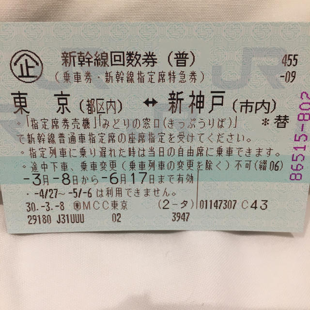 新幹線 回数券 ２枚 - 鉄道乗車券