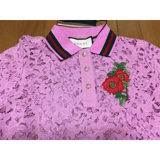 グッチ(Gucci)の●GUCCIグッチ17ssピンクレース花刺繍ポロシャツ●XS(ポロシャツ)