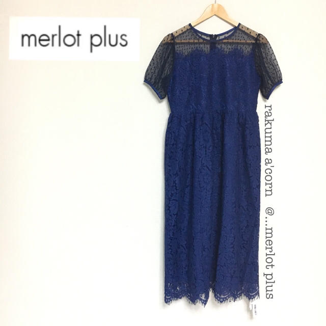 merlot(メルロー)のmerlot plus デコルテドットシースルーワンピース＊ネイビー レディースのフォーマル/ドレス(ロングドレス)の商品写真