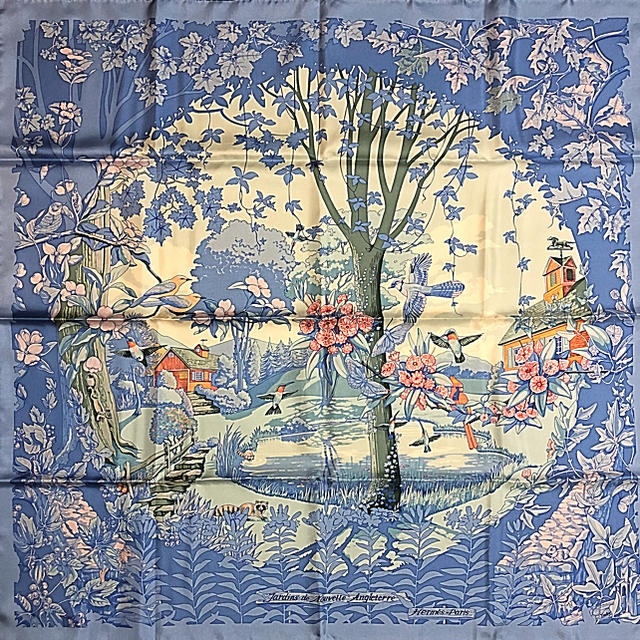 【極美品】エルメス スカーフ 90 冬の庭バンダナ/スカーフ