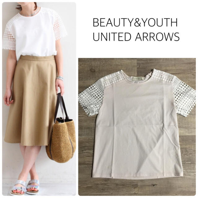 BEAUTY&YOUTH UNITED ARROWS(ビューティアンドユースユナイテッドアローズ)の【B&Y united arrows】ファブリックレースTシャツ レディースのトップス(Tシャツ(半袖/袖なし))の商品写真