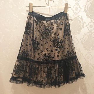 レッドヴァレンティノ(RED VALENTINO)のRED Valentino チュールレース フロッキープリントシルクスカート(ひざ丈スカート)