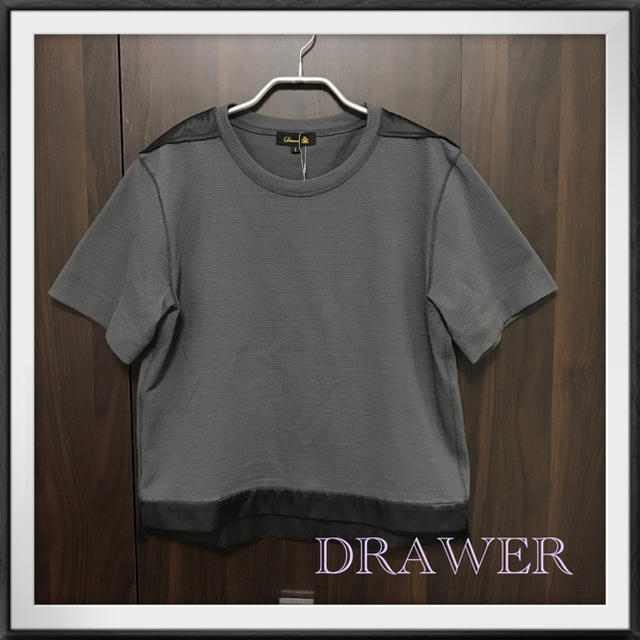 Drawer(ドゥロワー)のドゥロワー Drawer/シルクパッチドワッフルTシャツ/新品/size1 レディースのトップス(Tシャツ(半袖/袖なし))の商品写真