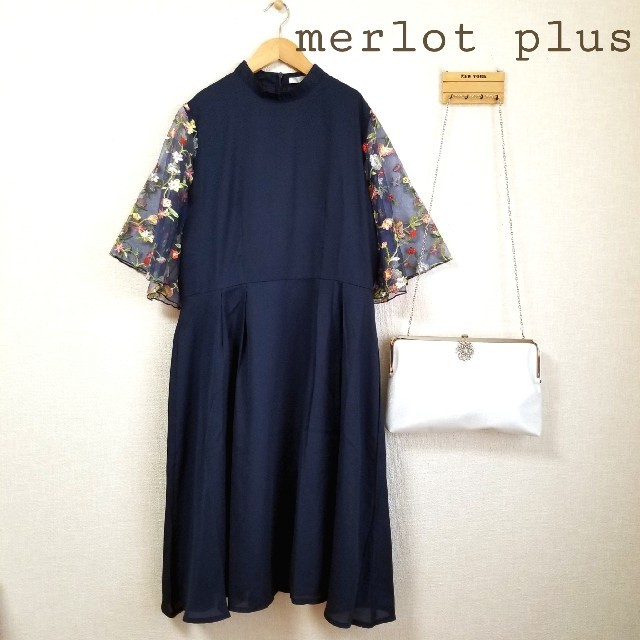 merlot(メルロー)のお呼ばれワンピース＊♫ネイビー merlot plus レディースのワンピース(ひざ丈ワンピース)の商品写真