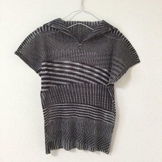 プリーツプリーズイッセイミヤケ(PLEATS PLEASE ISSEY MIYAKE)のPLEATS PLEATS  ワッフルプリーツカットソー 半袖 ボーダー (カットソー(半袖/袖なし))