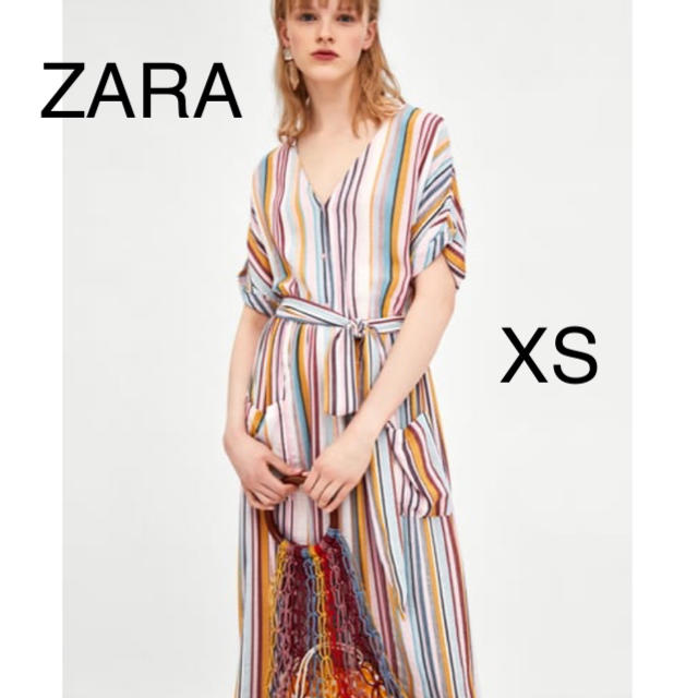 新品 ZARA 完売 XS ストライプ ミディ丈ワンピース ストライプワンピロングワンピース/マキシワンピース