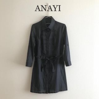 アナイ(ANAYI)のアナイ◇シャツワンピース  ベルト M グレー チュニック 春秋 通勤仕事(ミニワンピース)