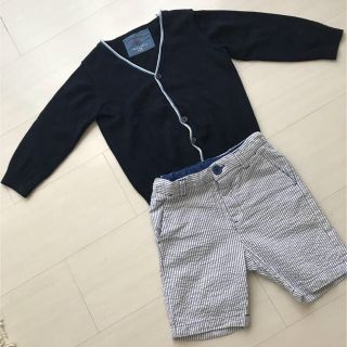 ザラキッズ(ZARA KIDS)のザラ ZARA 上下 セット 肘パッチ カーディガン ハーフパンツ 105 (カーディガン)