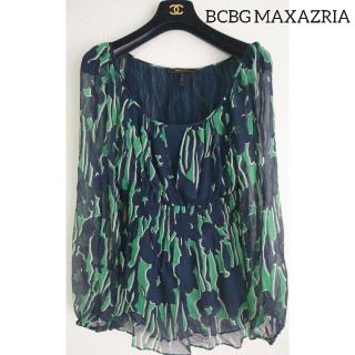 ビーシービージーマックスアズリア(BCBGMAXAZRIA)のBCBG MAXAZRIA 透け柄シルクブラウス M(シャツ/ブラウス(長袖/七分))