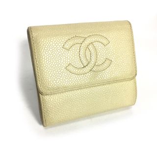 シャネル(CHANEL)のシャネル 折財布 キャビアスキン   ホワイト ココマーク  (財布)