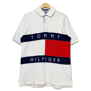トミーヒルフィガー(TOMMY HILFIGER)の90s TOMMY HILFIGER ビッグフラッグ 半袖 ポロシャツ 白 L(ポロシャツ)