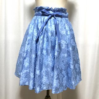 ジルバイジルスチュアート(JILL by JILLSTUART)の【美品♡】ジルバイ☆ブルー フラワージャカード フレアスカート(ひざ丈スカート)