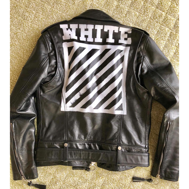 OFF WHITE 16AW バイアスロゴ レザー ライダースジャケット 黒 S OFF WHITE 16AW バイアスロゴ レザー ライダースジャケット 黒 S