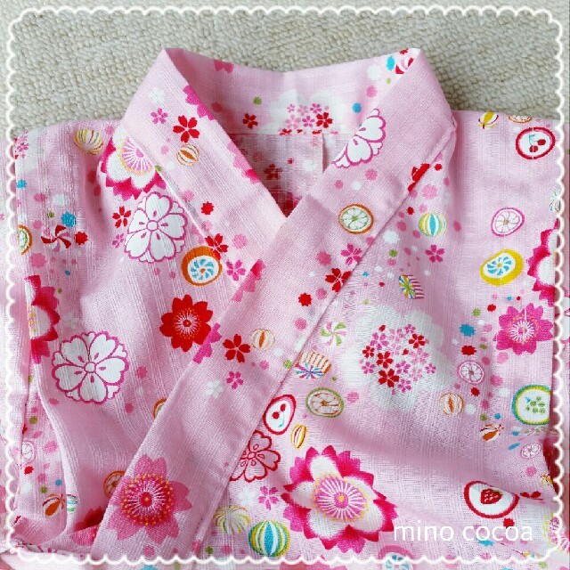 lukeleiaさま専用♡ハンドメイド浴衣ドレス70-80cm＊あめざくらピンク キッズ/ベビー/マタニティのベビー服(~85cm)(甚平/浴衣)の商品写真