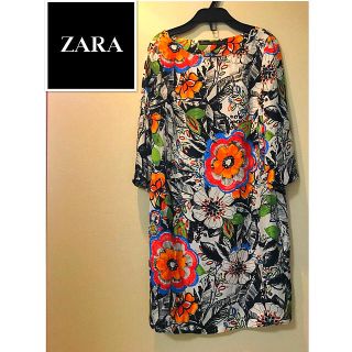 ザラ(ZARA)の美品★手描きフラワープリントワンピース★ZARA basic★チュニックにも♡(ミニワンピース)