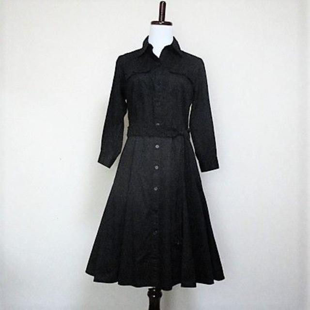 Ralph Lauren - 新品【ラルフローレン】ロールアップ袖フレアシャツワンピース黒ベルト付きM