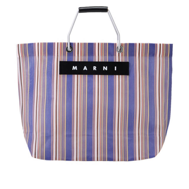 新品 タグ付き MARNI マルニフラワーカフェ ストライプバッグ ネイビー ...