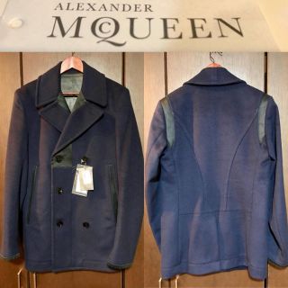 アレキサンダーマックイーン(Alexander McQueen)の【極美品】アレキサンダー・マックイーン カシミア・シルク混ネイビーピーコート(ピーコート)