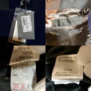 【美品】Alexander Mcqueen カシミア・シルク混ネイビーピーコート