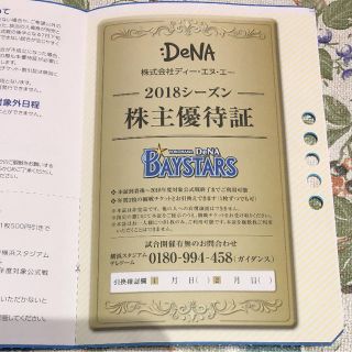 ヨコハマディーエヌエーベイスターズ(横浜DeNAベイスターズ)のDeNAの株主優待券 2名分(その他)