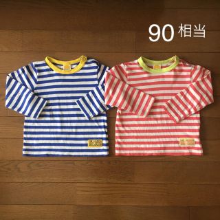 ムージョンジョン(mou jon jon)の◎【小さめ95】ムージョンジョン ボーダー トップス ２着セット ブルー レッド(Tシャツ/カットソー)