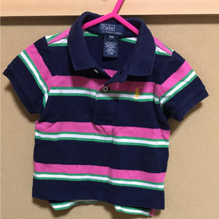 ラルフローレン(Ralph Lauren)のラルフローレン   ボーダー  ポロシャツ  ピンク ブラック 12M(シャツ/カットソー)
