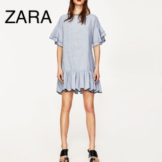 ザラ(ZARA)の新品 ZARA ザラ ストライプ フリルスリーブ ワンピース(ひざ丈ワンピース)